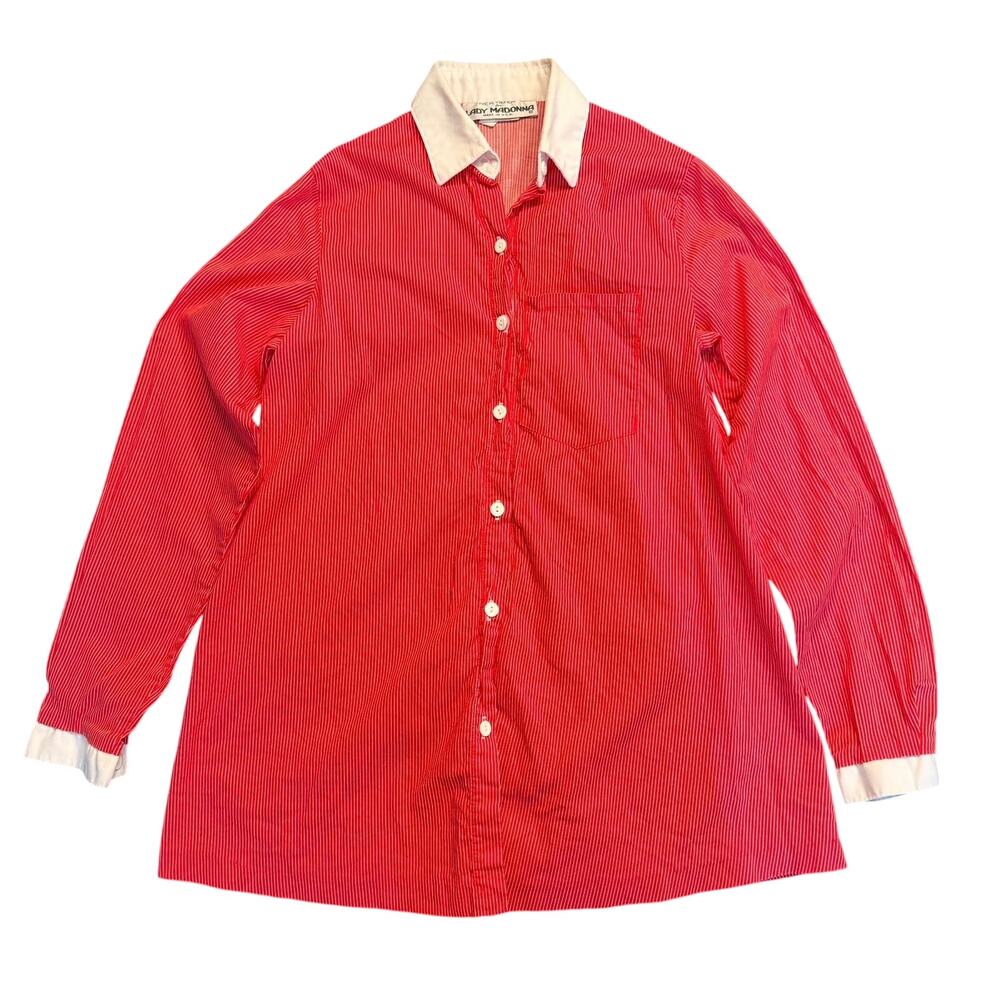 Vintage Lady Madonna Red & White Striped Button Up Shirt Long Sleeve Size M